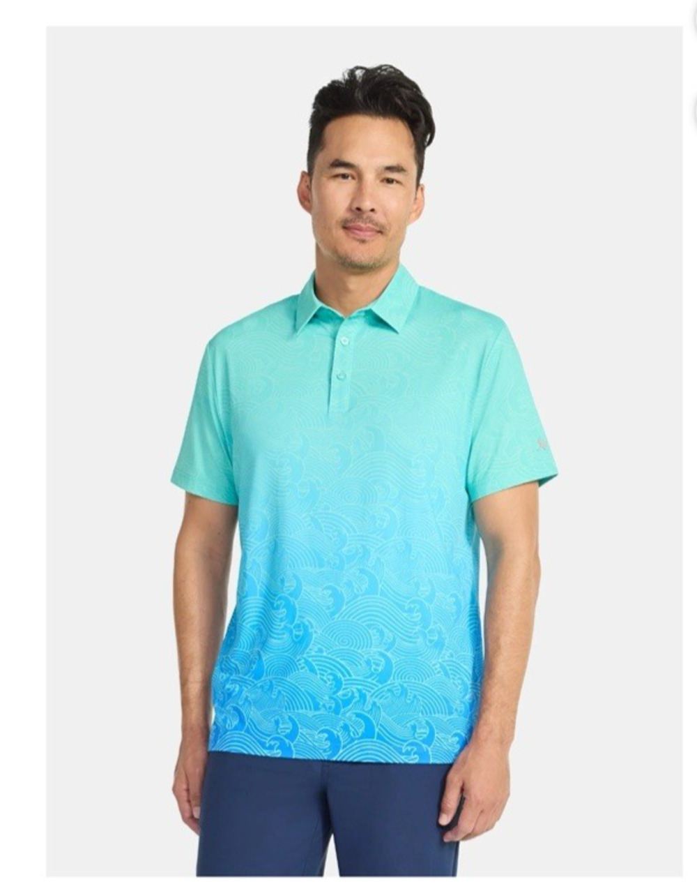 Birdie Bound Athletic Performance Golf Polo Mens Size XL Blue Ombre Waves
